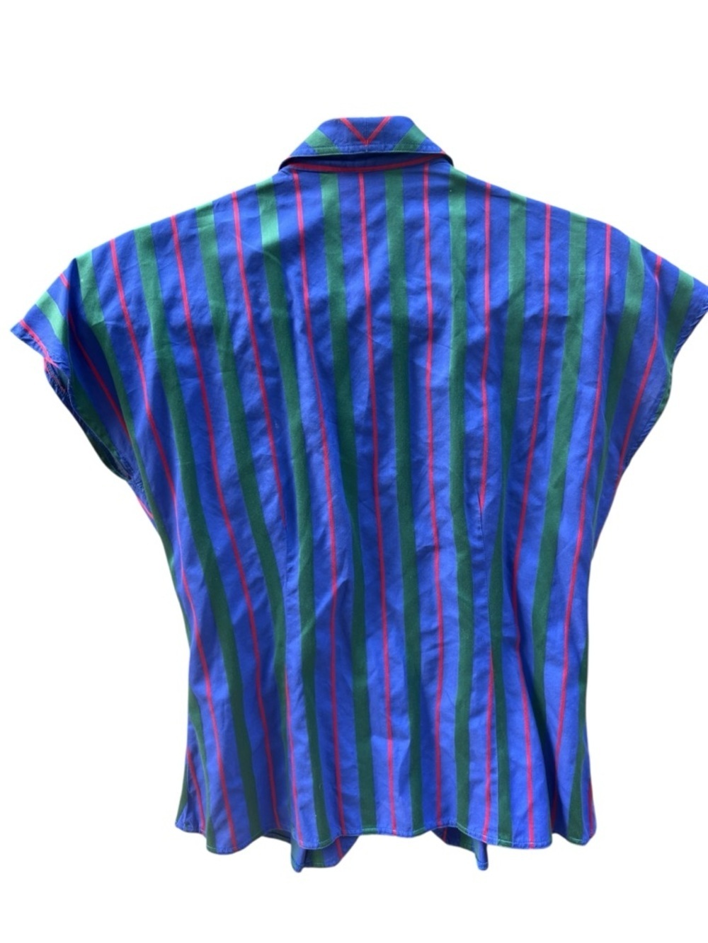 Vintage Alain Figaret Paris Striped Gold Button-Front Top in Blue and Green - Picture 3 of 7